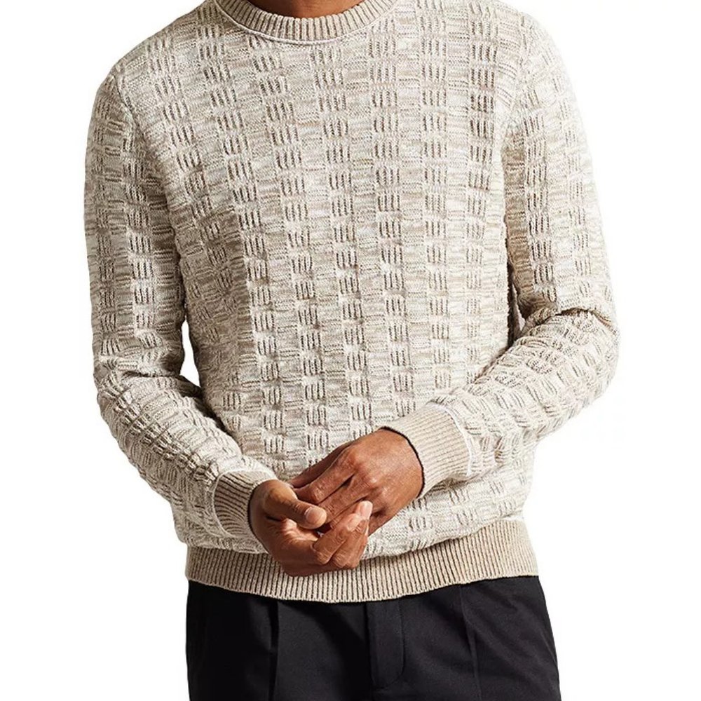Ted Baker Men's White & Beige Crewneck Sweater-USA Size Large (4) -New with Tags